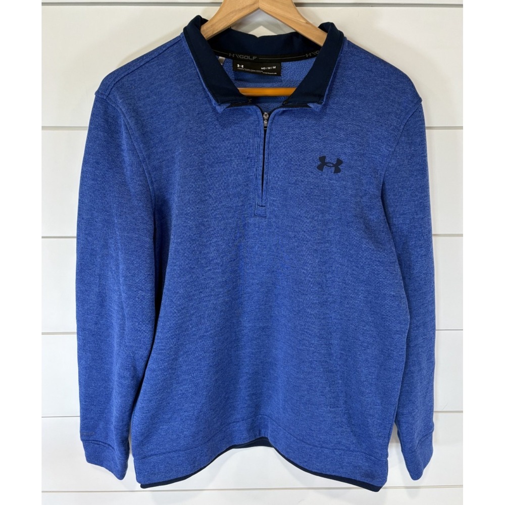 Under Armour ColdGear Men's Medium Blue Heathered Quarter Zip Pullover Loose Fit